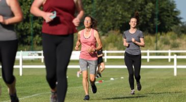 three women running