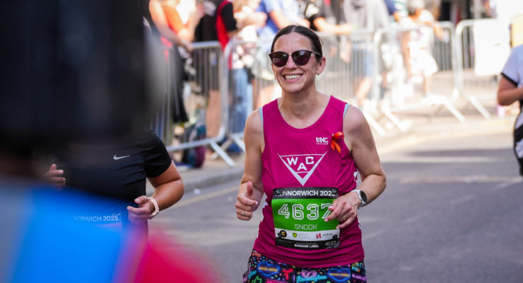 woman running in purple top